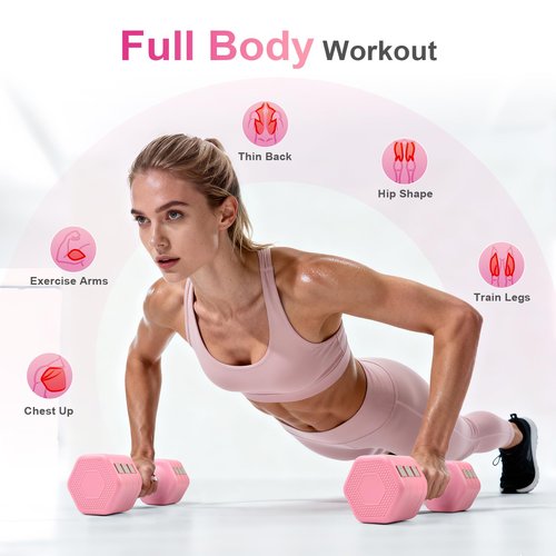 Axiqunel 20LBS Adjustable Dumbbells Set, 4 in 1 Free Weights Dumbbells Set, 4lb 6lb 8lb 10lb with Metal Non Slip Handle, Quick Change Women/Men Dumbbell Set for Home Gym Exercise Training(Pink)