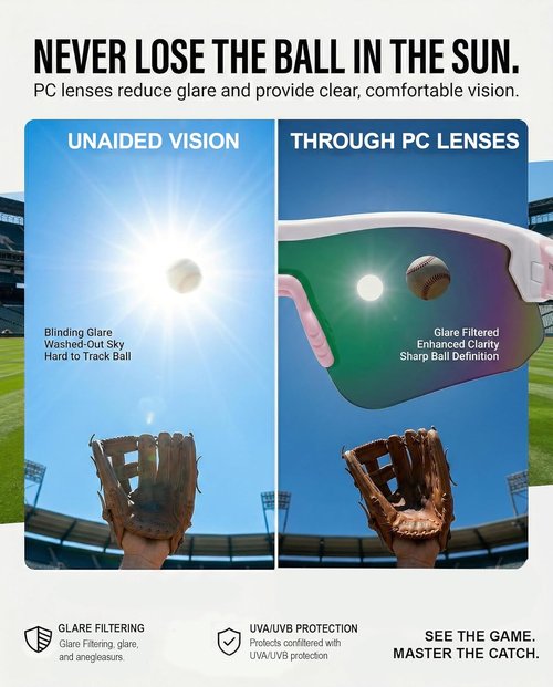 Maivnz Youth Baseball Sunglasses - Kids Sports Glasses for Ages 6-12 | Helmet Compatible for Softball & Cycling