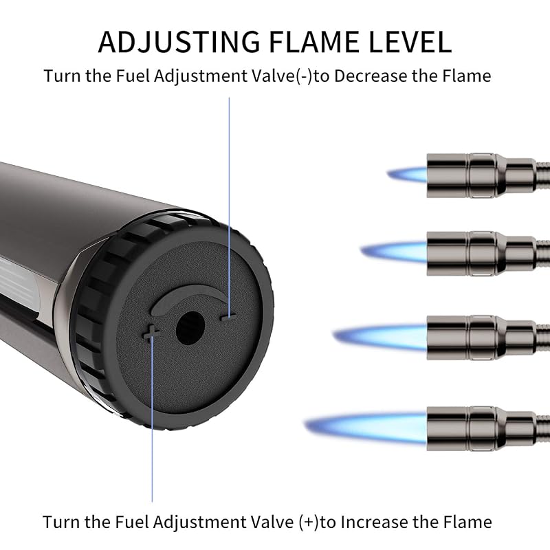 Butane Torch Lighter with Flexible Neck, Refillable, Windproof, Visual Fuel Window - Black (Variation: Black)
