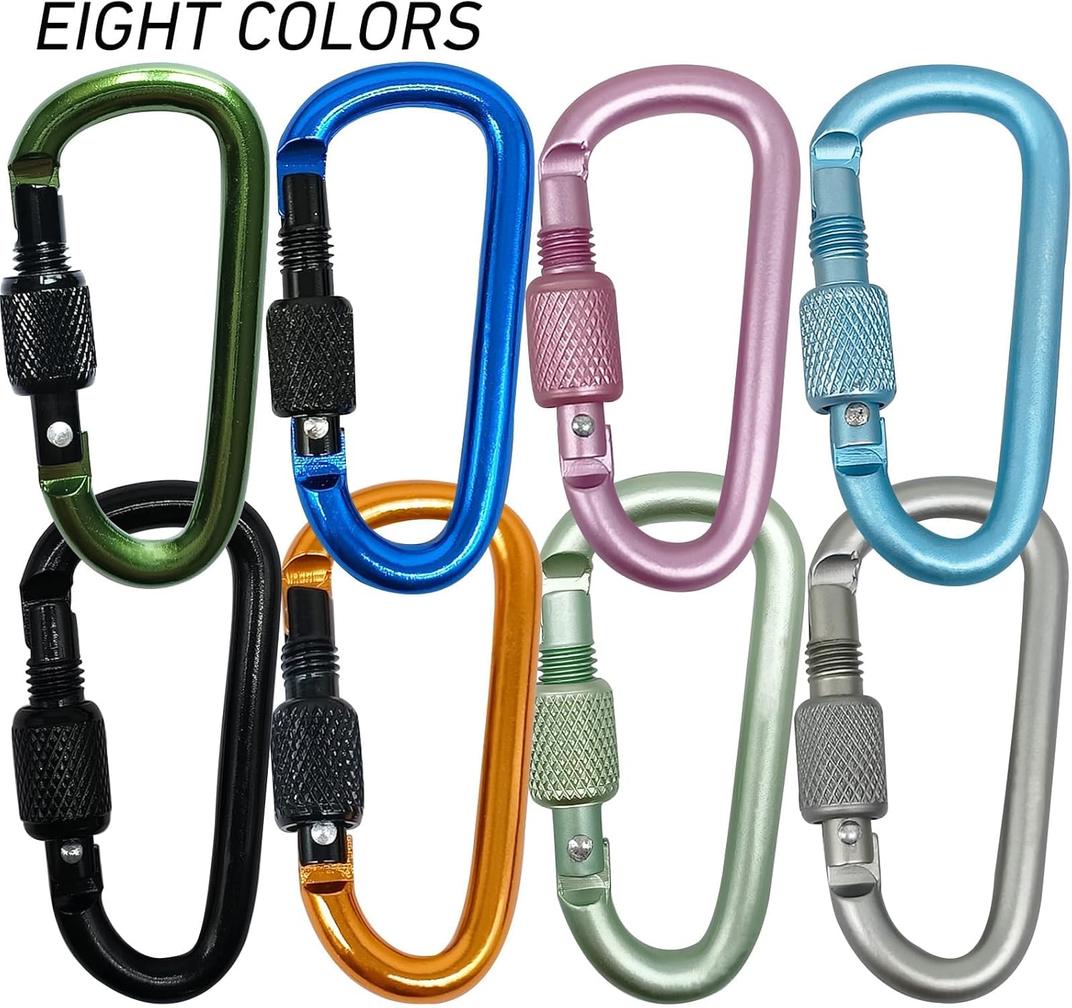 YUCHIYA D-Shape Carabiner Clasp - 8 Pack Mini Keychain Clips, 2.2 Inch Aluminum Alloy for Outdoor Use