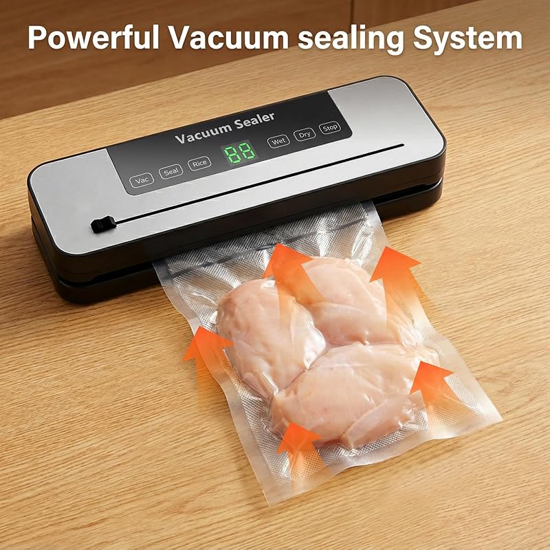 Myplinar Food Sealer Vacuum Sealer Machine with 30 Bags, Built-In Cutter 6-in-1