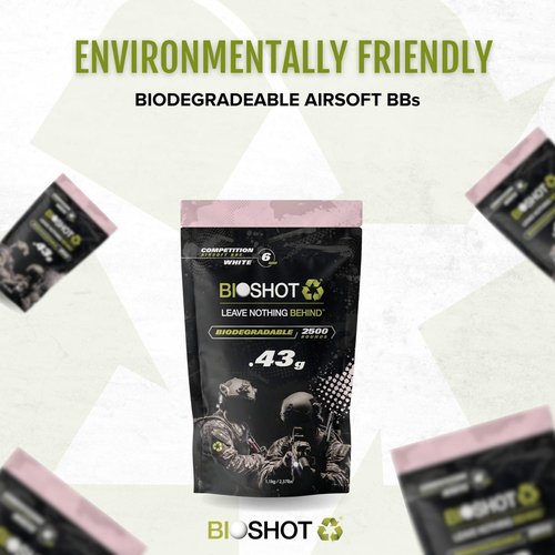 Bioshot Biodegradable Airsoft BBS - .43g Super Slick Polish - Seamless Sniper Weight Competition Match Grade for All 6mm Airsoft Guns and Accessories (2500 Rounds, White)