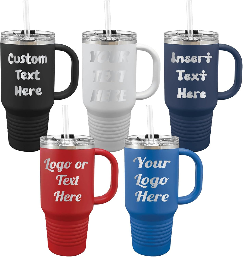 Skiennix 32oz Personalized Tumbler - Custom Engraved Travel Cup With Handle, Lid & Straw