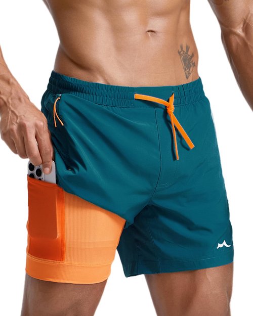 maamgic Men's Athletic Running Shorts with Liner Ultra Lightweight Workout Shorts 5" Quick Dry Gym Shorts with Zipper Pockets Peacock Blue Medium