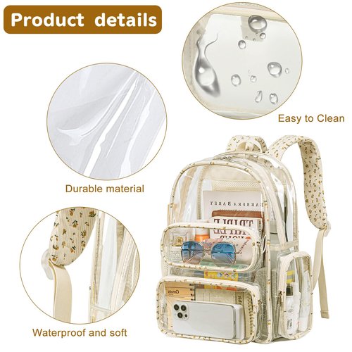 BTOOP Clear Backpack Heavy Duty Transparent Backpack 17" See Through Bookbag for College Work Festival Security with Padded Strap Large Capacity