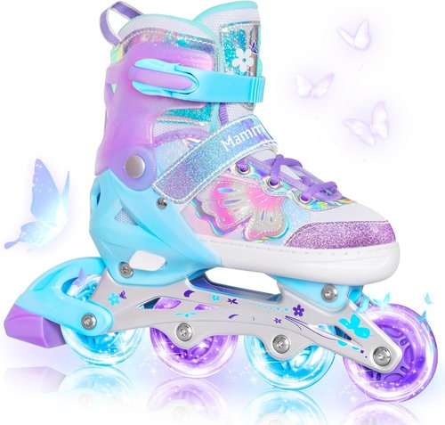 MammyGol Inline Skates - Adjustable Butterfly Roller Skates for Girls | Vibrant Colors & Flashing Wheels