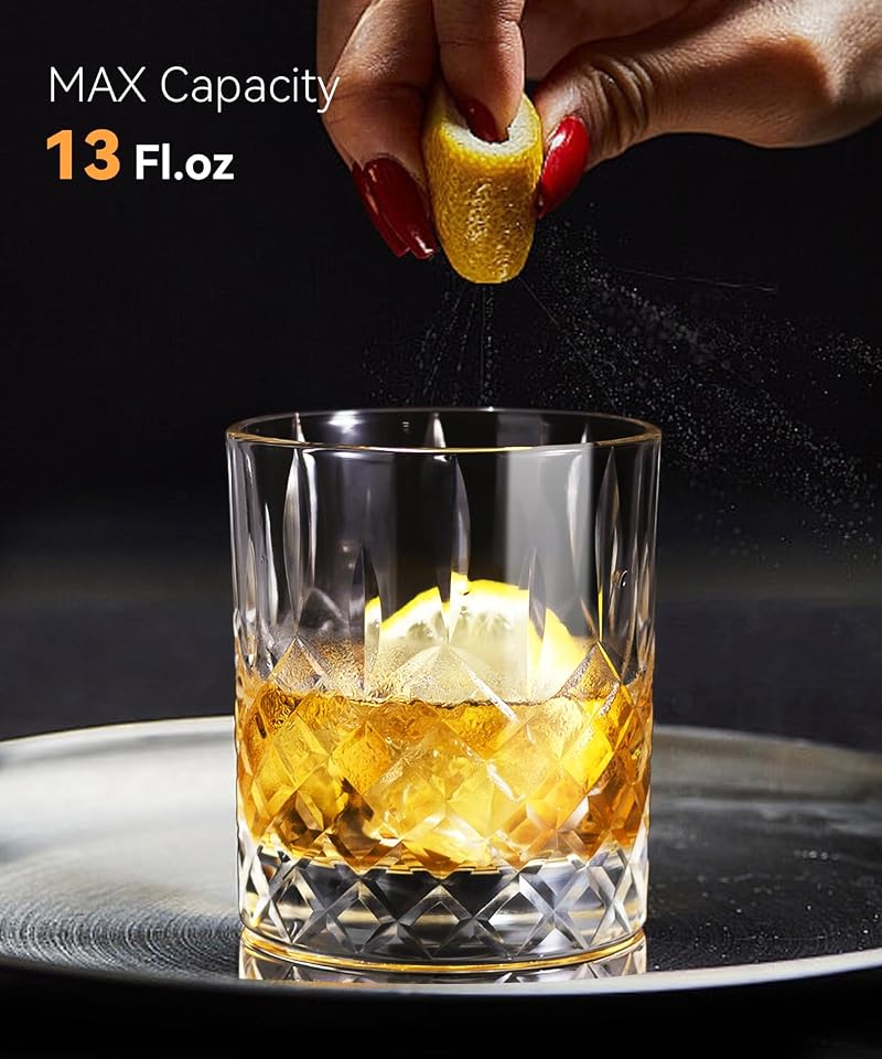 Shoshin Premium Hand-Cut Whiskey Glasses Set of 4 - 13 oz Classic Gift Box