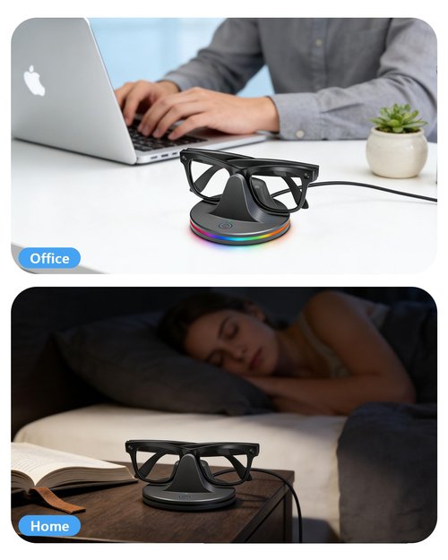 Charging Station for Meta Ray-Ban Glasses, Charging Stand Compatible with Wayfarer, Skyler, Headliner & Oakley Meta HSTN, with 7-Color RGB Light and USB-C Cable, Space Gray