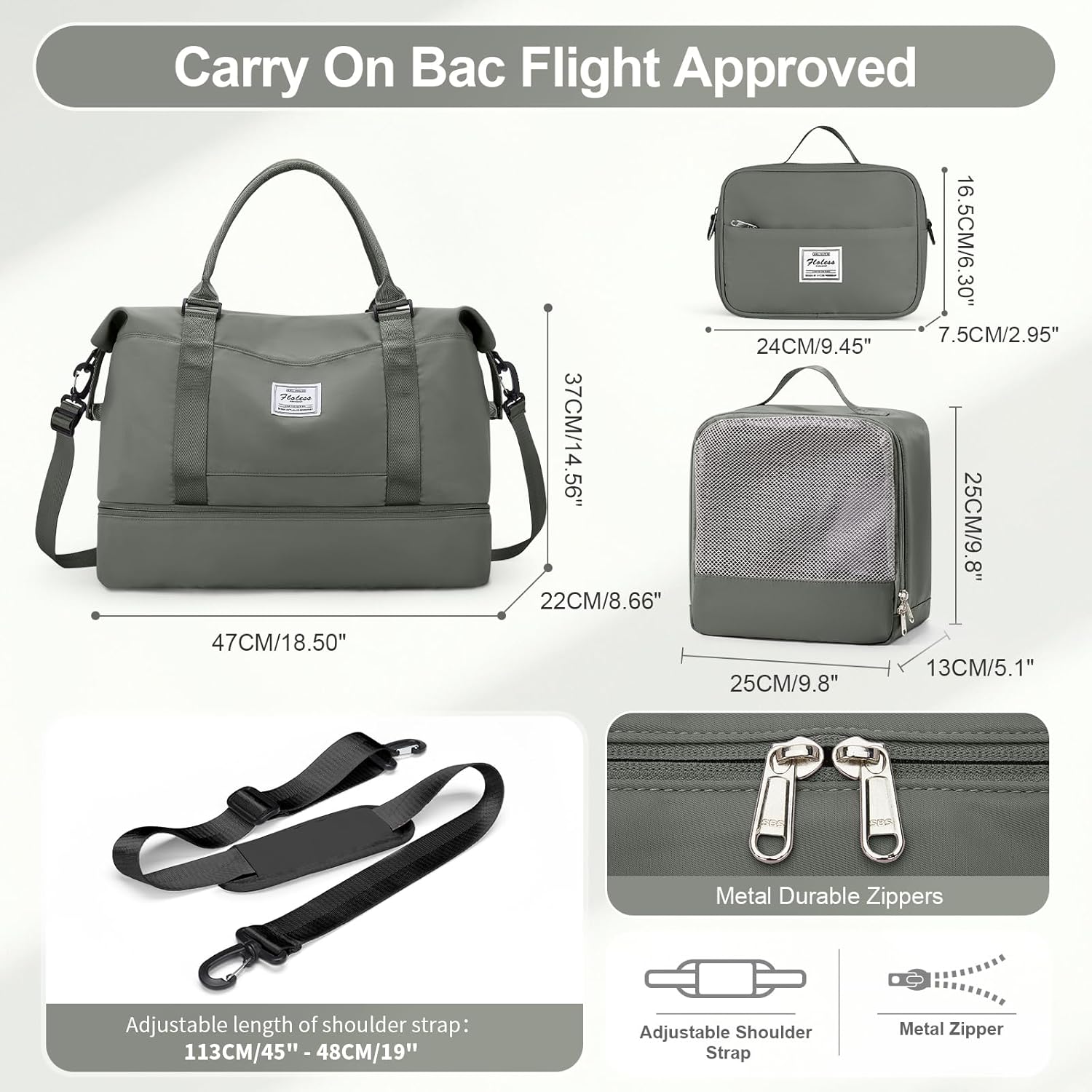Skiennix Travel Duffle Bag - Stylish Weekender with Shoe Compartment | 3-Piece Set in Olive Green