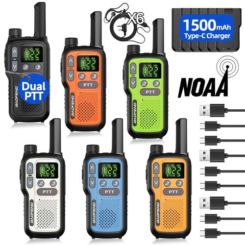 Walkie Talkies Long Range for Adults,Rechargeable Walkie Talkies 22 FRS NOAA Family Walky Talky Two Way Radio Walkie Talkie 1500mAh Battery VOX Flashlight Type-C Charger for Camping Hiking,6Pack