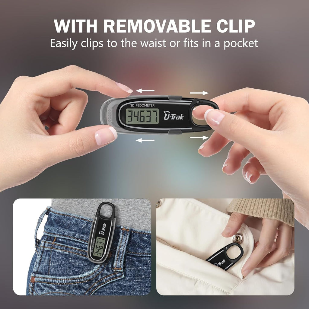 Skiennix 3D Pedometer - Accurate Clip-On Step Counter with Removable Clip & Carabiner for All Ages