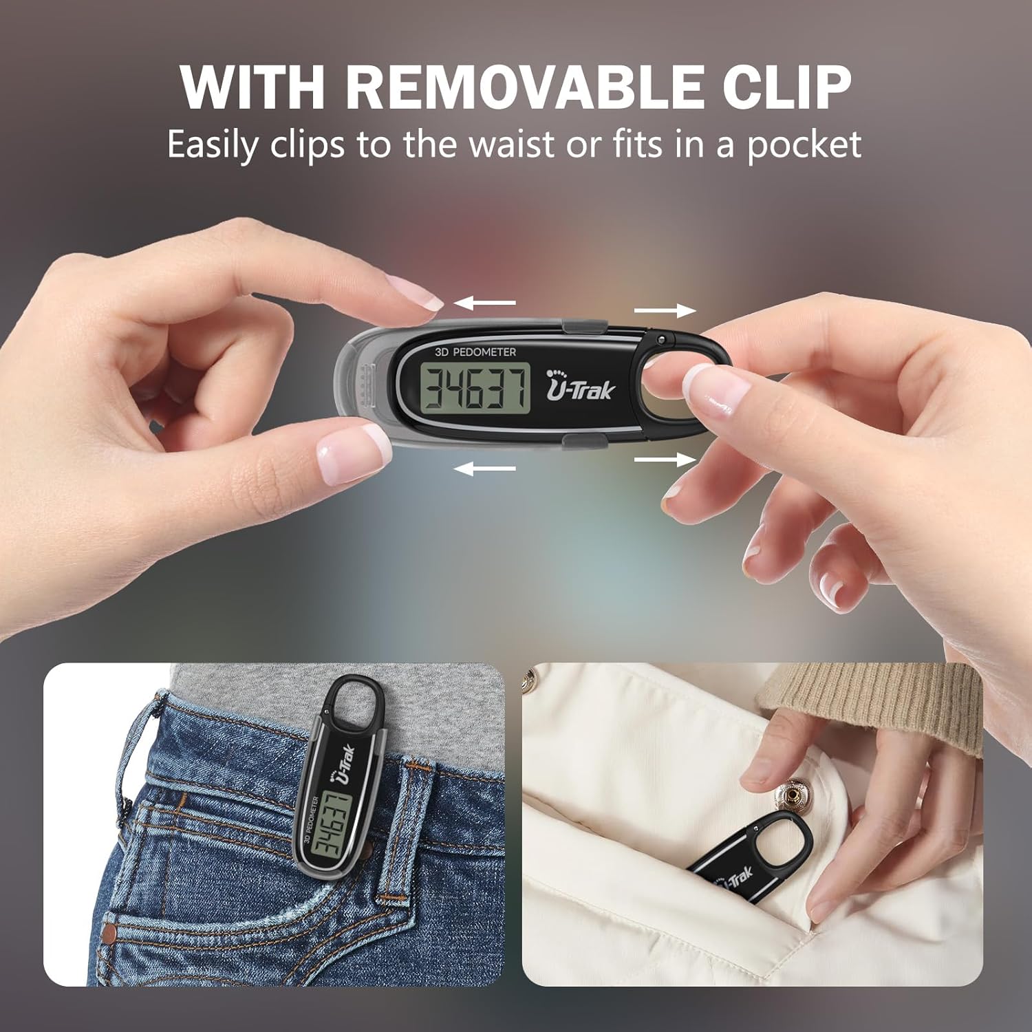 Skiennix 3D Pedometer - Accurate Clip-On Step Counter with Removable Clip & Carabiner for All Ages
