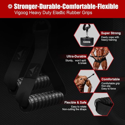Heavy Duty Gym Workout Handle Attachments - Anti-Slip Rubber Grips for Cable Machines & Pulley Systems