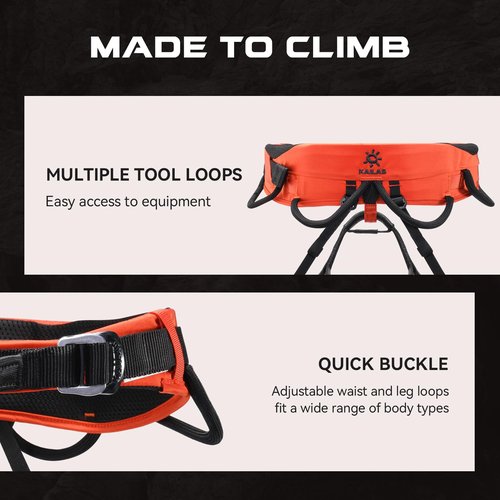 KAILAS Safety Climbing Harness Professional Mountaineering Lightweight Rock Climbing Gear Protect Waist Safety Belt Orange Red M
