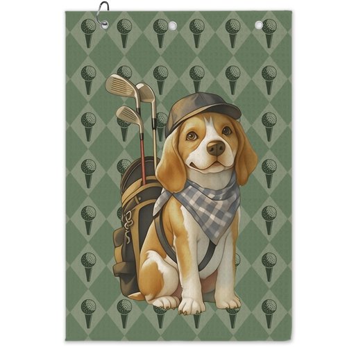 BCUANGD Beagle Dog Golf Towel - Retro Puppy Golf Bag Accessories Towel, Trendy Preppy Disc Weave Waffle & Ball Towels with Carabiner Clip Birthady Gifts for Golfer Women Dog Lover, 16"x24"
