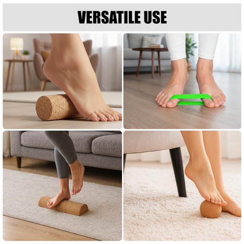 KIMPOK Cork Balance Beam Complete Set, Integrated Foot & Ankle Stability System with Roller, Massage Ball & Toe Resistance Bands for Yoga & Recovery
