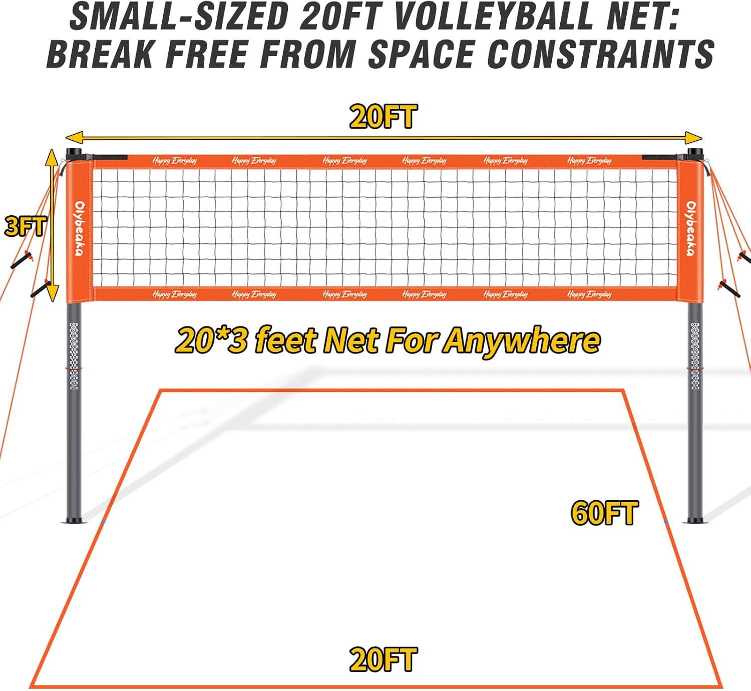 Regine Switzerland 20ft Portable Volleyball Net Set - Heavy Duty Poles, Durable PE Net, Includes Volleyball & Pump