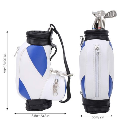 LZKW Desktop Office Golf Pens with Bag, Golf Bag Pen Holder, Souvenir Set for Fathers Fans Men Golfer(Blue and White)