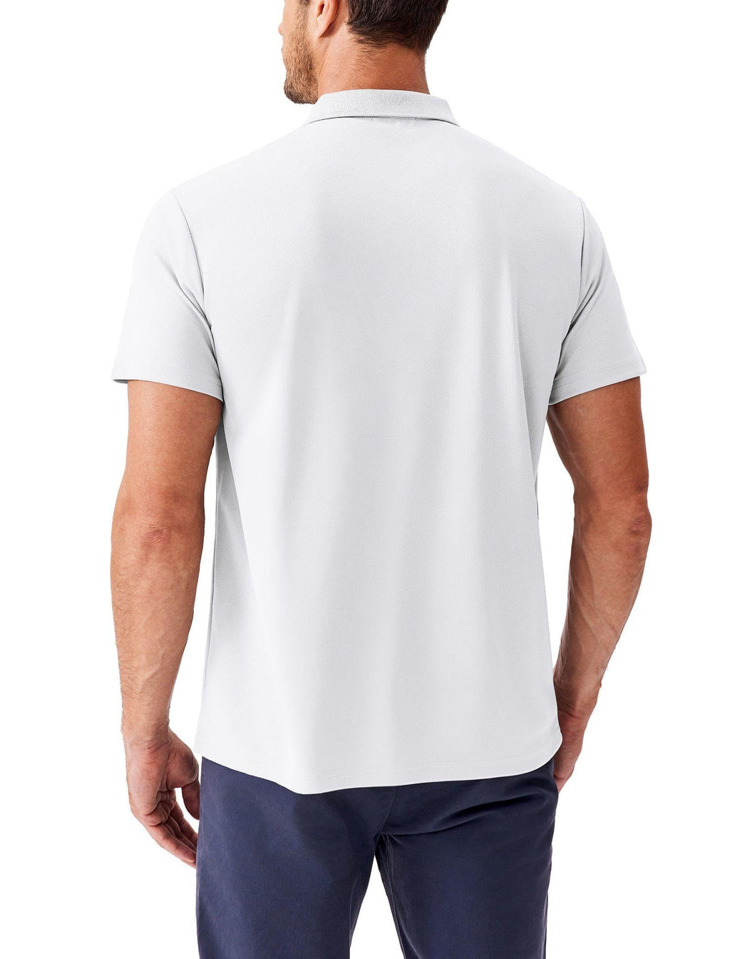 PINSPARK Men's Golf Polo Shirts Moisture Wicking Quick Dry Performance Short Sleeve Collared Shirt Slim Fit Athletic Polos White