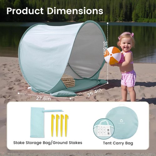 Tiny Land Baby Beach Tent – Pop Up Baby Tent with UV Protection, Portable Baby Beach Essentials, 35"x28"x32" Sun Shelter for Infants, Baby Outdoor Use (Pastel Aqua)