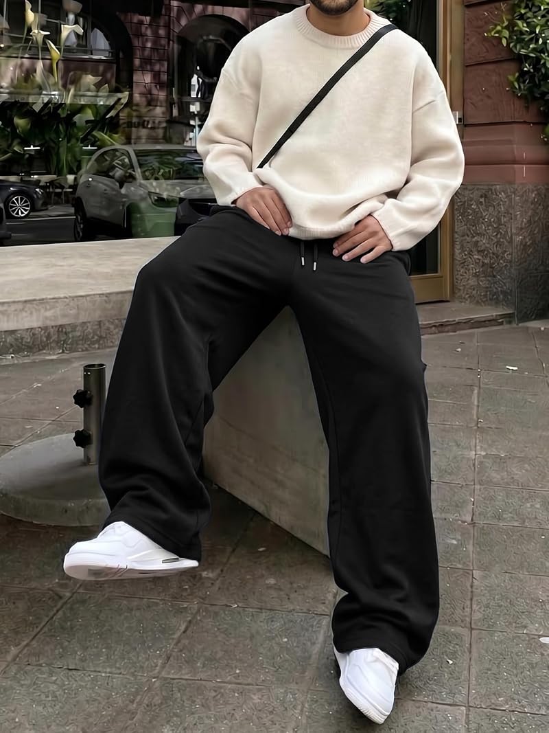 Men's Baggy Sweatpants in Cotton-Blend - Black, Size Medium