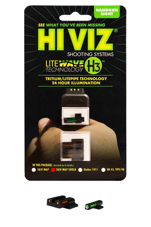 HIVIZ® Litewave H3 Sight Tritium LitePipe Day/Night for Shield Models in 9mm, Green/Orange litepipes w/White Front Ring, One Size (MPSN421)