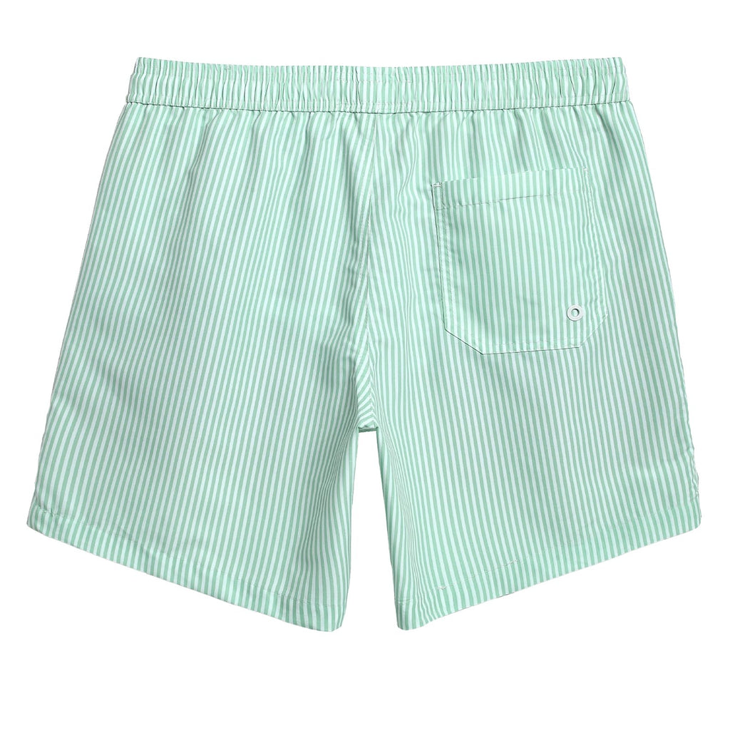 maamgic Mens Swim Trunks Quick Dry Swim Shorts with Mesh Lining Funny Swimwear Bathing Suits 7inch Green Stripes Large