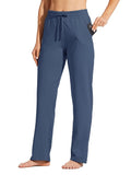 Willit Women's Cotton Sweatpants Yoga Lounge Open Bottom Sports Pants Straight Leg Casual Pants with Pockets Dusty Blue L