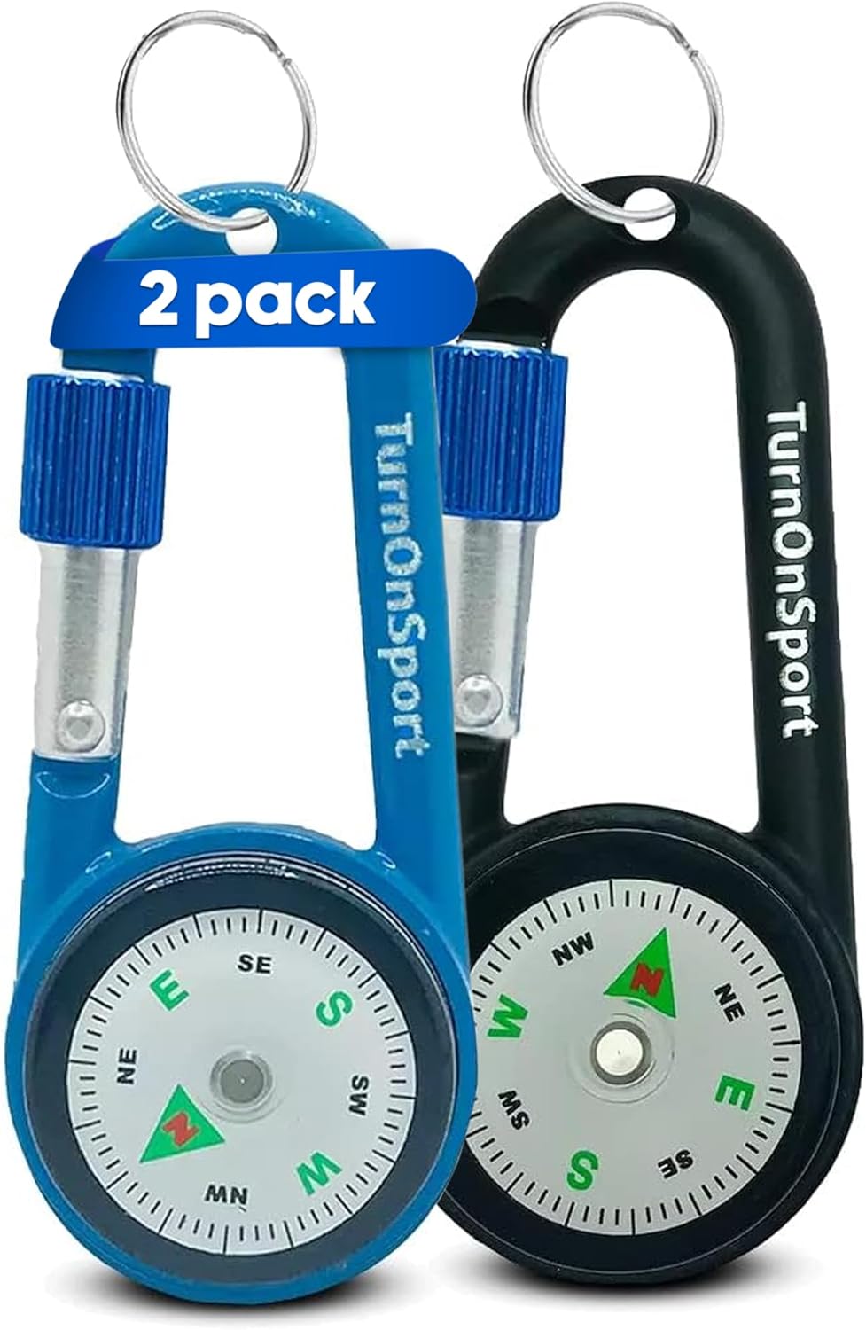 Skiennix Compact Compass Keychain - 2 Pack Magnetic Clip-On for Hiking & Camping | Twist Lock Design