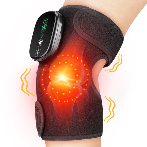 FlareMore Cordless Heated Knee Massager with Vibration for Pain Relief, Heated Knee Brace Wrap, 3 in 1 Knee Heating Pad with 3 Heating Levels, 3 Massage Modes