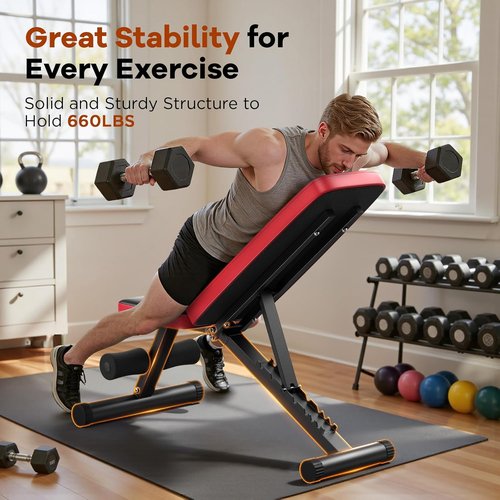NICEPEOPLE Adjustable Weight Bench - 660LBS Capacity Home Gym Bench with 8 Backrests | Compact & Foldable Design