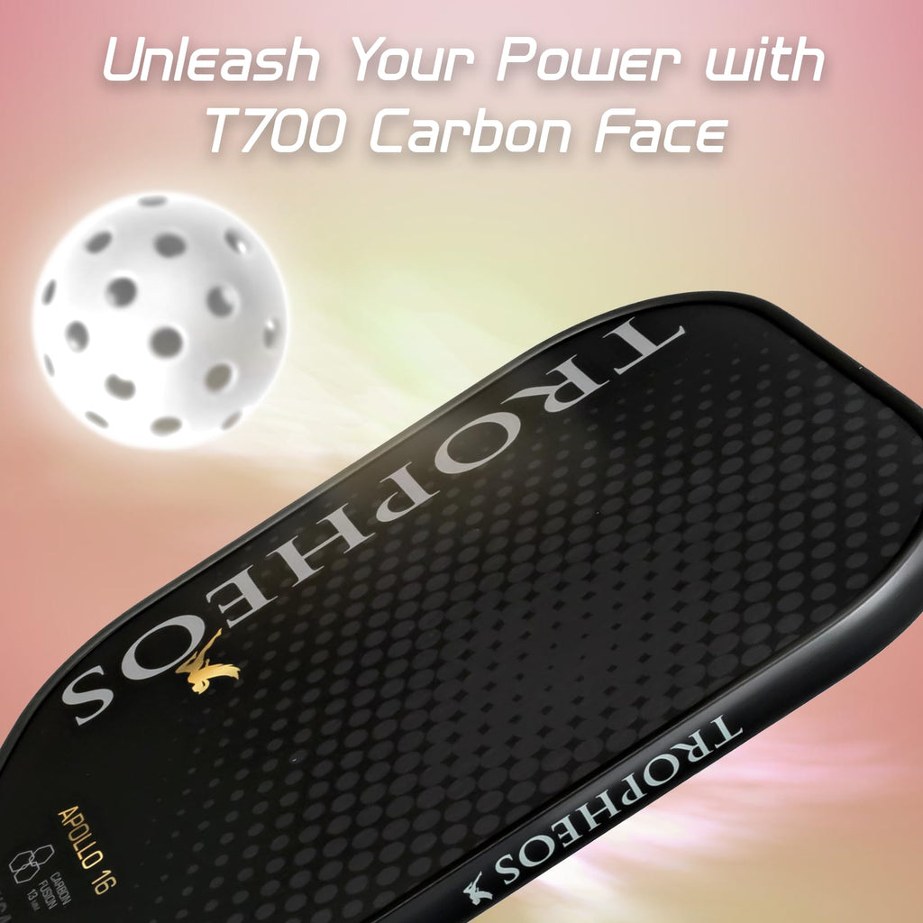 Tropheos Apollo 16 Carbon Fiber Pickleball Paddle | Wide Sweet Spot | Amplifies Spin & Control | USAPA Approved | Best Pickleball Paddles 2024 | Control Black - 16mm