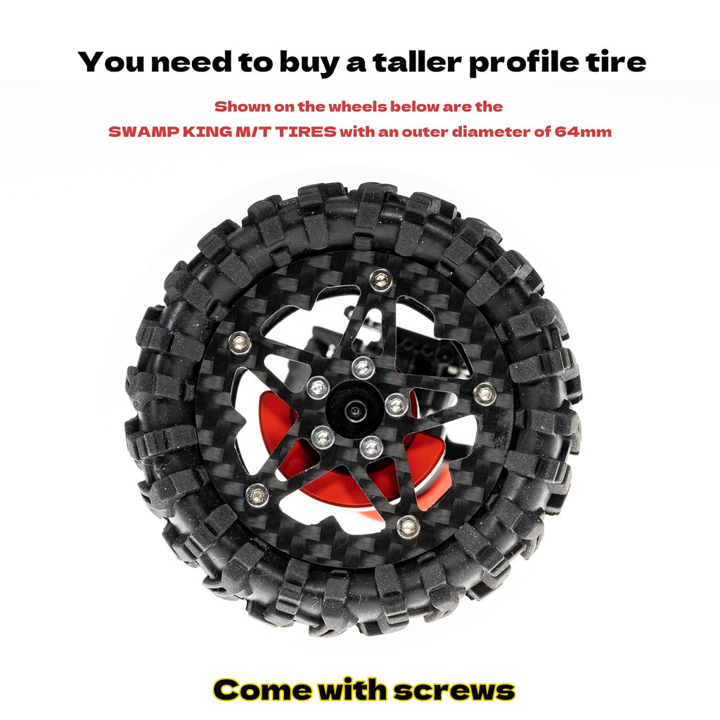 RampCrab 1.8" (46mm) Super Wheels, Carbon fibre Beadlock Wheels, fit for SCX24, TRX4M, FCX24, CR18P, Style E