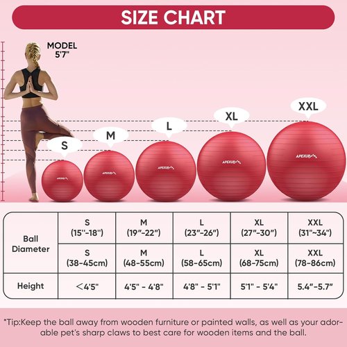 APEXUP Yoga Ball - Anti-Slip Heavy Duty Exercise Ball for Fitness & Core Training | 5 Sizes Available