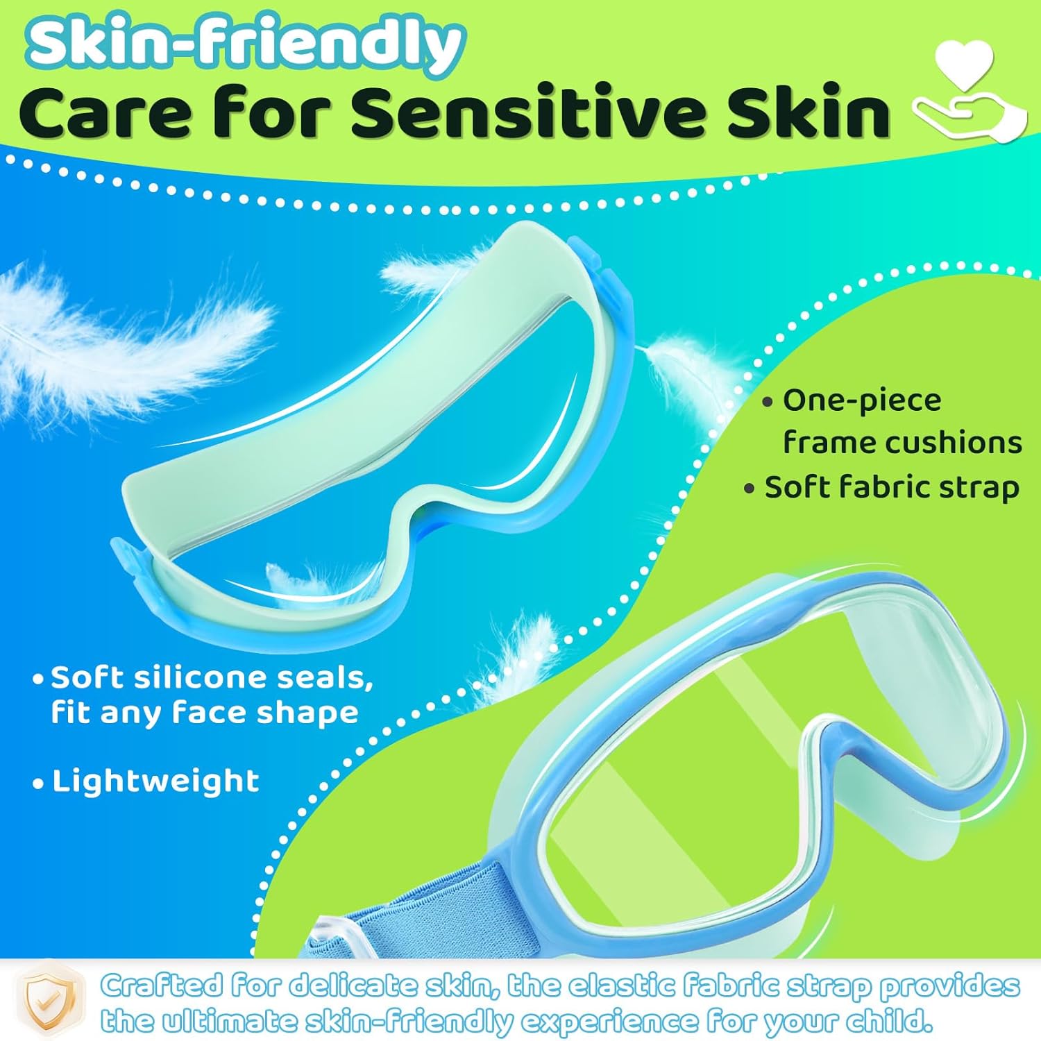 Vvinca Kids Swim Goggles - Anti-Fog, UV Protection, No Leaking Design | Comfortable Fabric Strap for Ages 3-14