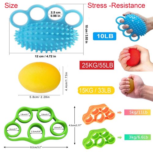 Qihengzhijia Hand Exercise Squeeze Balls, Grip Strength Trainer, Finger Recovery Kit, Improve Fingers Flexibility, Stress Relief & Physical Therapy, Multiple Resistance Levels, 3 Types, Set of 5