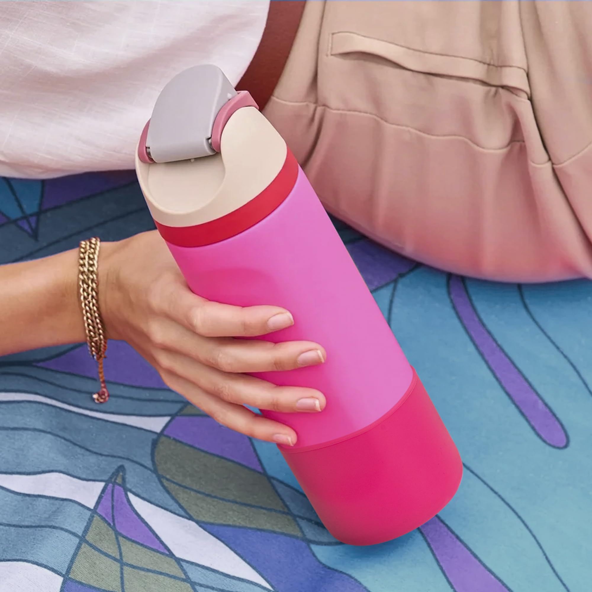 Diumepo Silicone Boot for Owala 24 oz Water Bottles, Anti-Slip Protective Sleeve Bottom Protector for Owala Twist & FreeSip & Flip Stainless Steel Water Bottle (Glitter Rose Red)
