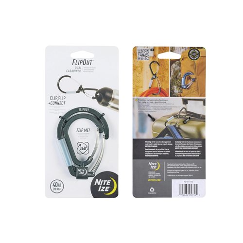 Nite Ize FlipOut Dual Carabiner - Cast Aluminum Double Carabiner - 360-Degree Swivel & Folding Body - Perfect for Camping & Hiking - for Tools & Household Items - Working Load Limit of 40 lbs