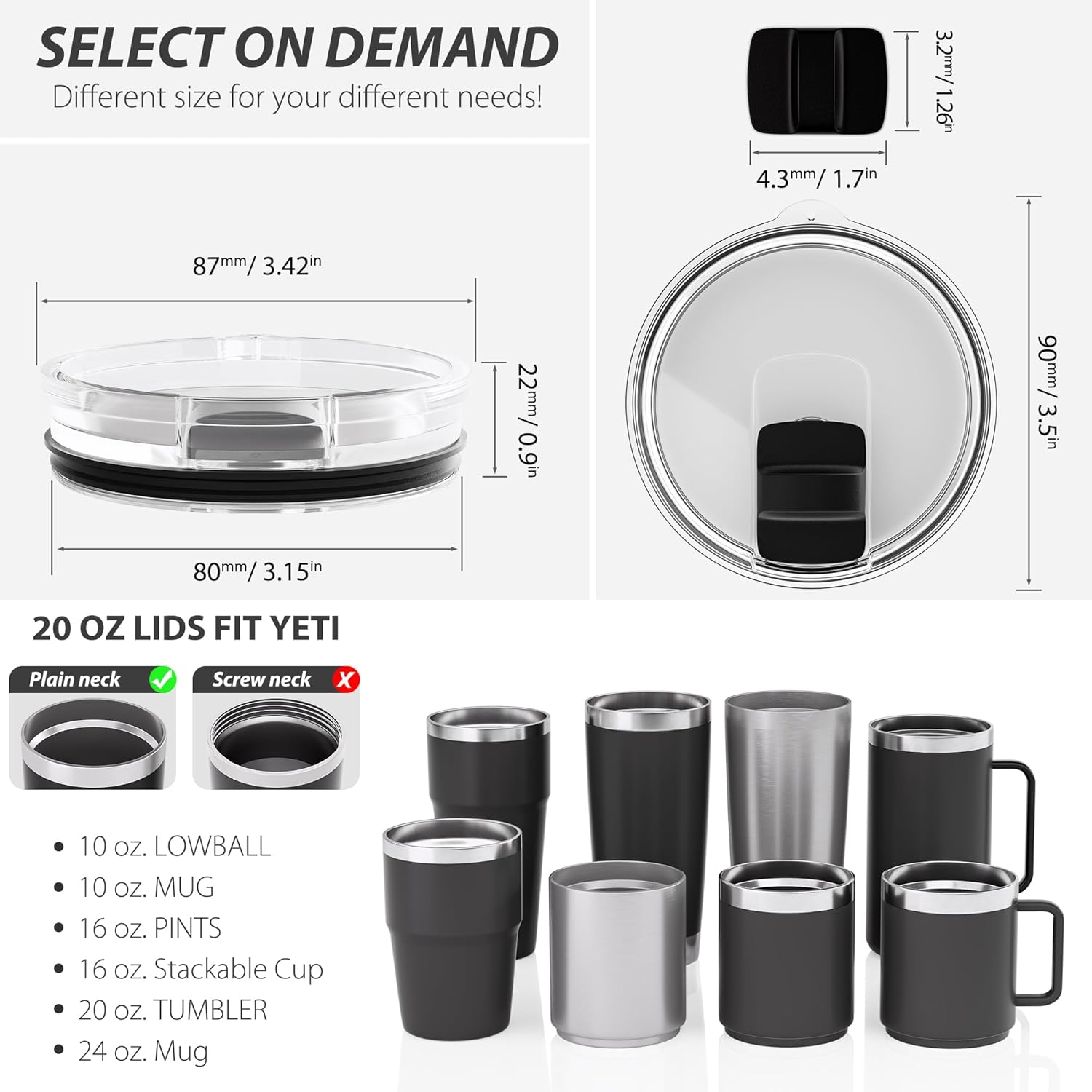 Yeti 20 oz Tumbler Replacement Lids - BPA-Free Magnetic Slider Covers | Easy to Clean, 3 Pack
