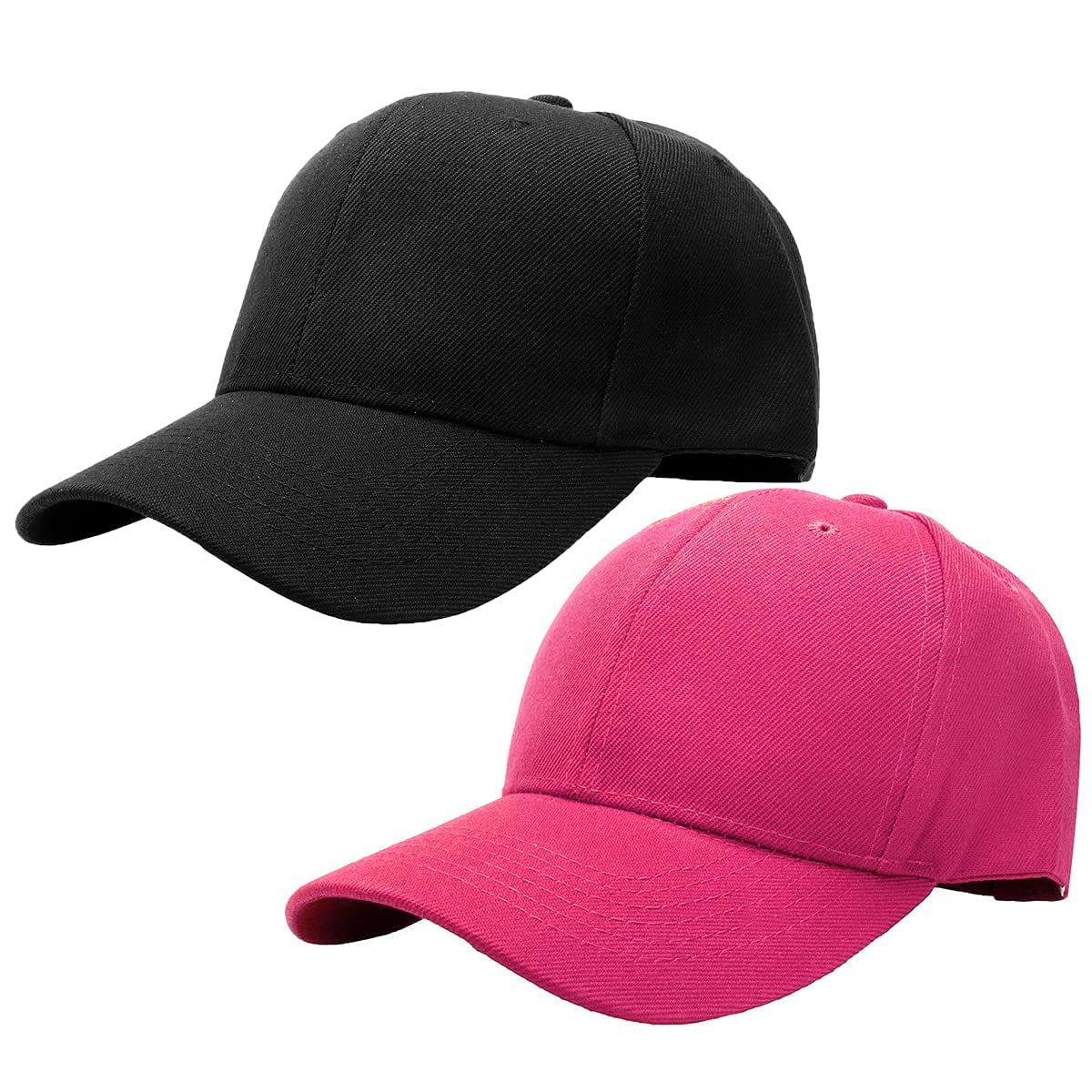 Falari Baseball Cap Adjustable Size for Running Workouts and Outdoor Activities All Seasons (2pk Black & Hot Pink)