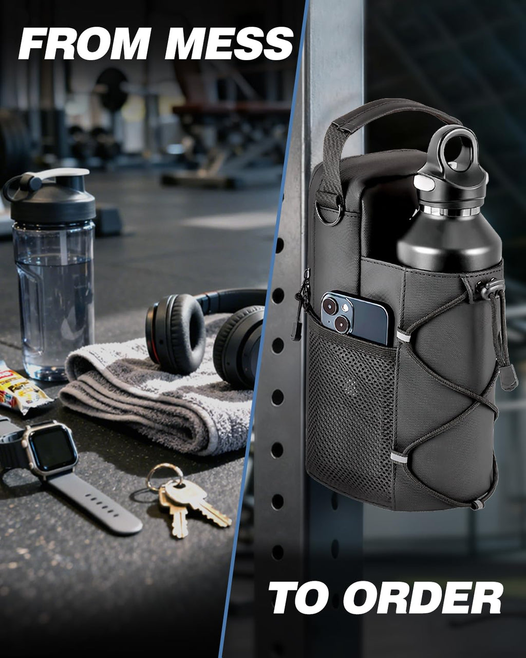 MONAHITO Magnetic Gym Bag for Men - Water Bottle Carrier Holder Bag with Shoulder Strap, 4 Built-in Magnets Gym Gifts for Men