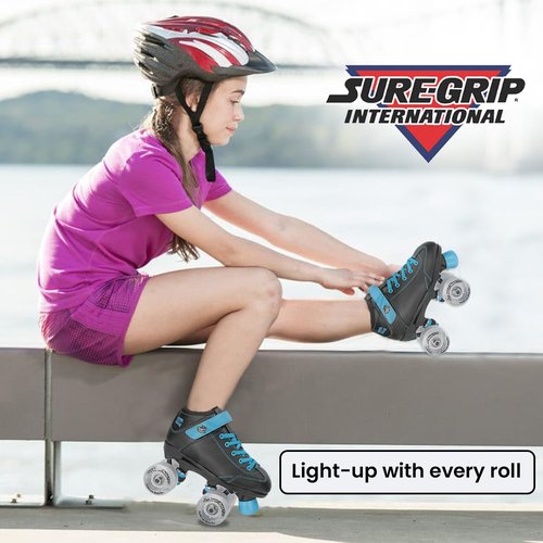 Sure-Grip Sugar & Spice Kids Roller Skates - Durable Vinyl Boot with Comfortable Padding - Features Indoor/Outdoor Light-Up Wheels - Lightweight Nylon Plate & Trucks - Available in Junior Sizes Only