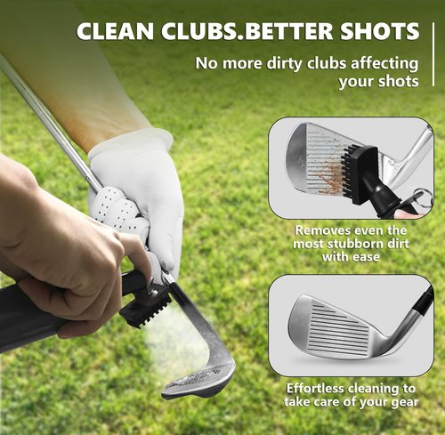 Qufoidium Golf Club Cleaner Brush 2 Pack - 7 Inch Golf Water Brush with 5 Oz Leakproof Bottle, Nylon Bristles & Retractable Hook, Black & White