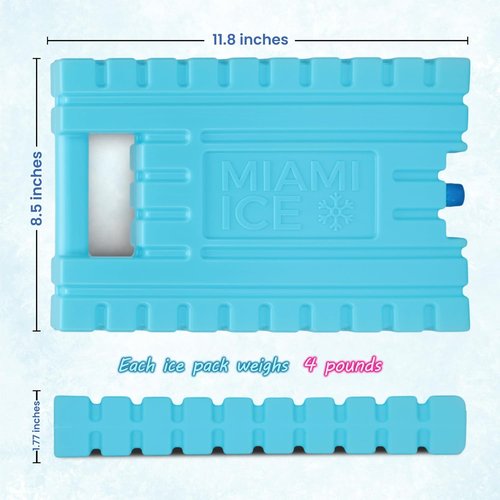 Miami Ice Reusable XL Cooler Ice Pack - Stays Cold 24-48 Hours, BPA-Free, 12"x9" Size