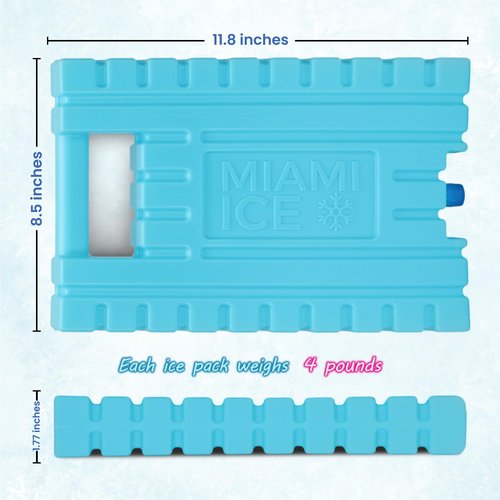 Miami Ice XL Reusable Ice Packs for Cooler (12"x9") - Replaces 14 lbs of Ice, Stays Cold 24–48 Hours, BPA-Free, Built-in Handle, Large Frozen Cooler Ice Packs - 2 Pack