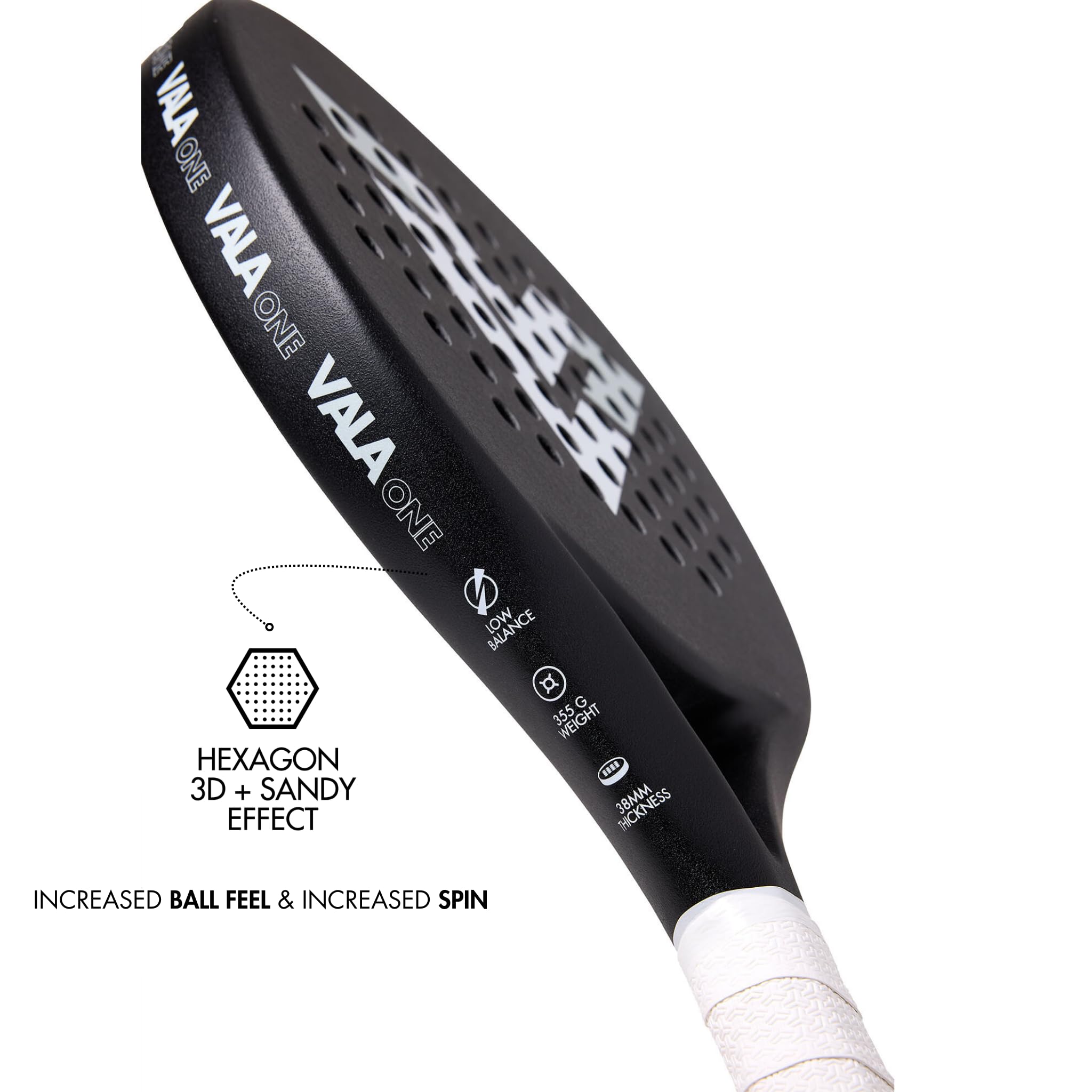 VALA One Padel Racket – Lightweight Paddle Carbon Fiber, Shock-Absorbing Design, Round Shape, Extra Grip Texture for Spin & Control, Pala for Men - Women, Ideal for Beginner to Intermediate Player