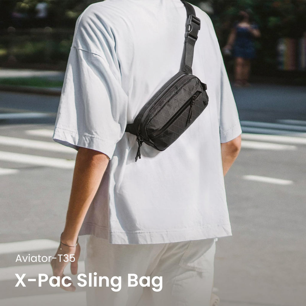 tomtoc 1.5L X-Pac Sling Bag with RFID Blocking, Crossbody Bag Minimalist Chest Shoulder Pack for Men/Women, Water-resistant Lightweight Casual Funny Pack for Travel, Daily Commute