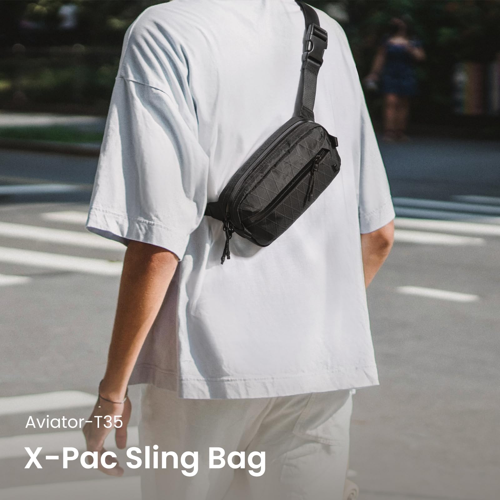 tomtoc 1.5L X-Pac Sling Bag with RFID Blocking, Crossbody Bag Minimalist Chest Shoulder Pack for Men/Women, Water-resistant Lightweight Casual Funny Pack for Travel, Daily Commute