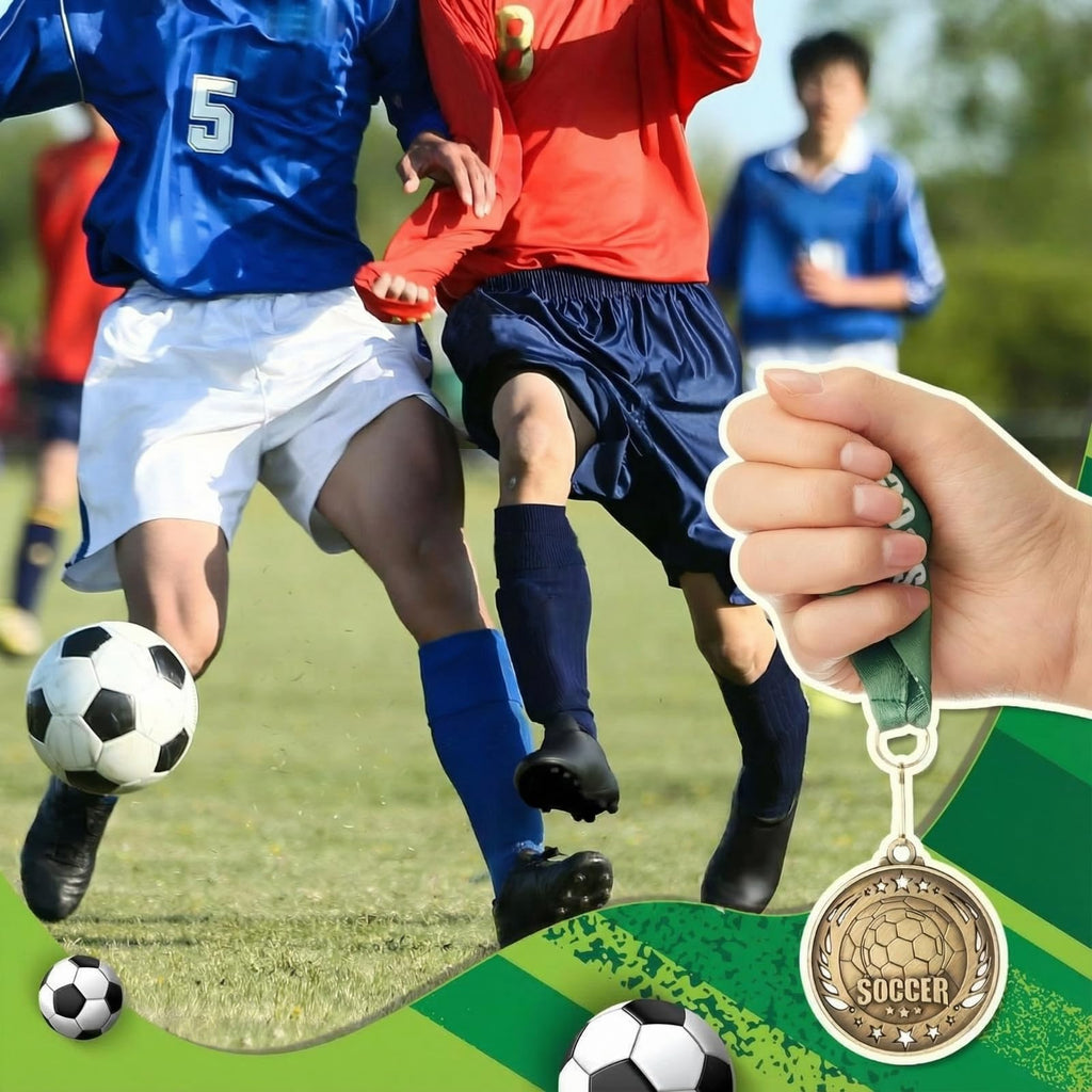 Liliaafar 36 Pack Gold Medals 2" Football Soccer Baseball Softball Basketball Metal Medals Bulk Metal Award Trophies for Adults Team Sports Event Prizes Gifts (Soccer)