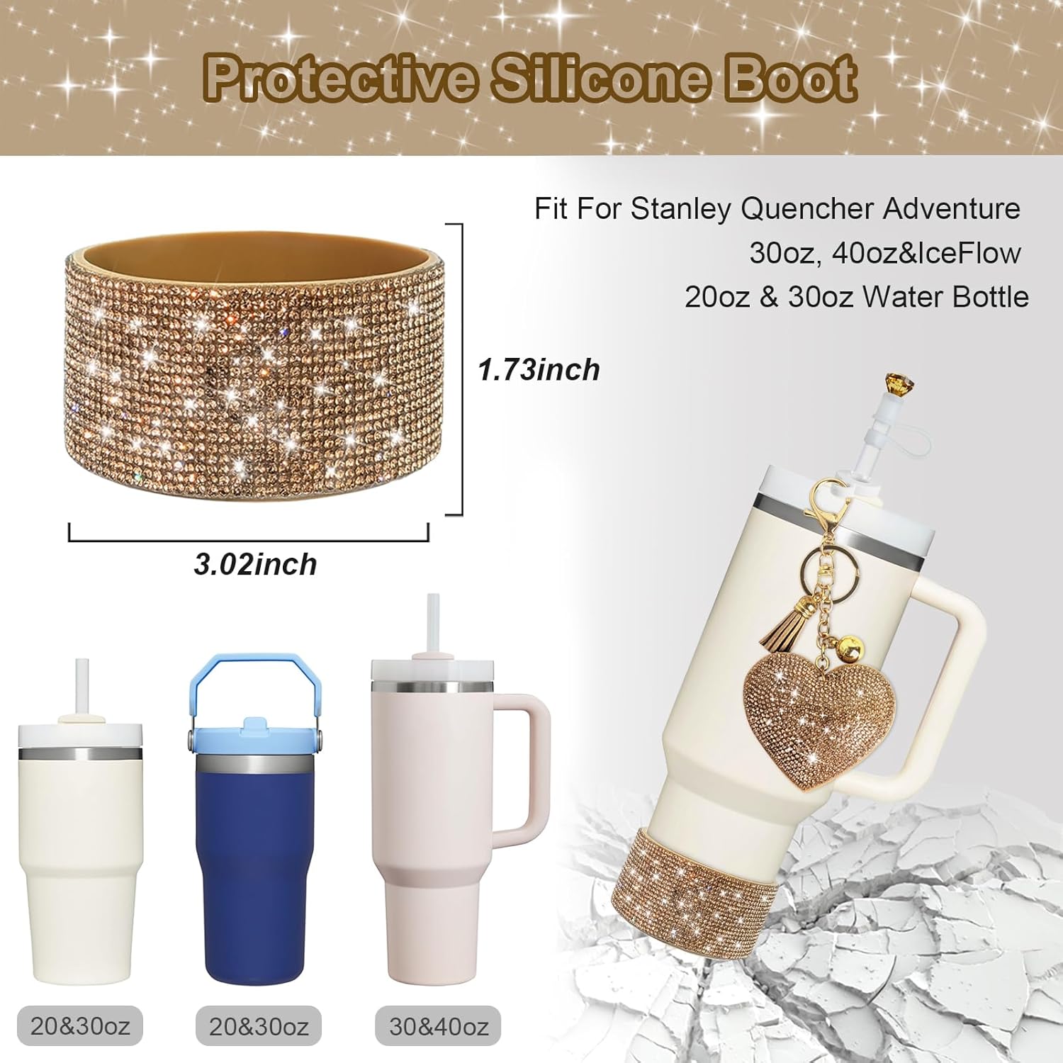 Stanley Cup Accessories Set 30&40 Oz, Includes 0.4in Straw Covers, Water Bottle Handle Strap, Cute Stanley Charms and Silicone Boot.